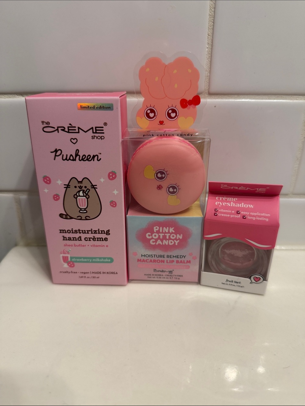 The crème Shop Bundle- hand cream, lip balm, eye shadow
